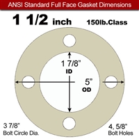 40 Duro Tan Pure Gum Full Face Gasket - 150 Lb. - 1/16" Thick - 1-1/2" Pipe