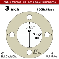 40 Duro Tan Pure Gum Full Face Gasket - 150 Lb. - 1/16" Thick - 3" Pipe