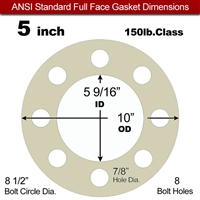 40 Duro Tan Pure Gum Full Face Gasket - 150 Lb. - 1/16" Thick - 5" Pipe