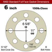 40 Duro Tan Pure Gum Full Face Gasket - 150 Lb. - 1/16" Thick - 6" Pipe