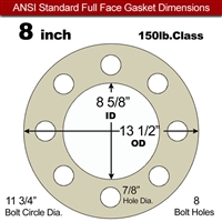 40 Duro Tan Pure Gum Full Face Gasket - 150 Lb. - 1/16" Thick - 8" Pipe