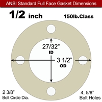 40 Duro Tan Pure Gum Full Face Gasket - 150 Lb. - 1/8" Thick - 1/2" Pipe