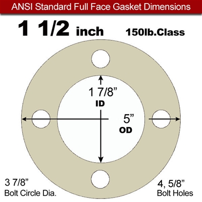 40 Duro Tan Pure Gum Full Face Gasket - 150 Lb. - 1/8" Thick - 1-1/2" Pipe