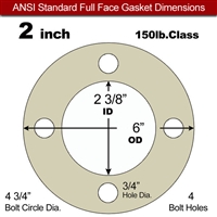 40 Duro Tan Pure Gum Full Face Gasket - 150 Lb. - 1/8" Thick - 2" Pipe