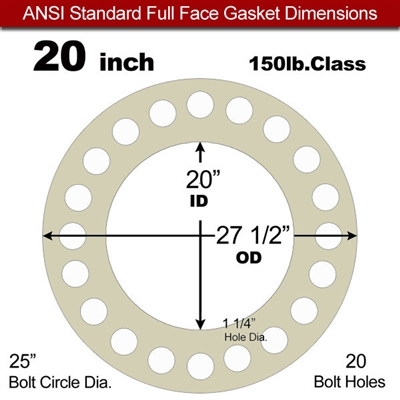 40 Duro Tan Pure Gum Full Face Gasket - 150 Lb. - 1/8" Thick - 20" Pipe