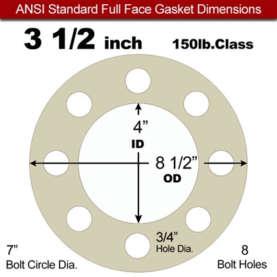 40 Duro Tan Pure Gum Full Face Gasket - 150 Lb. - 1/8" Thick - 3-1/2" Pipe