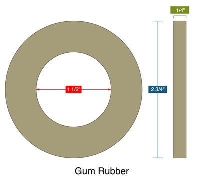 40 Duro Tan Pure Gum Ring Gasket - 1.5" ID x 2.75" OD x 1/4" Thick