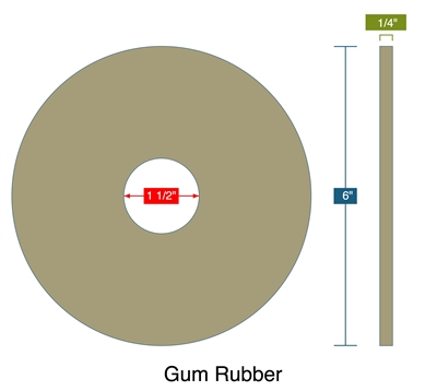 40 Duro Tan Pure Gum Ring Gasket - 1.5" ID x 6" OD x 1/4" Thick