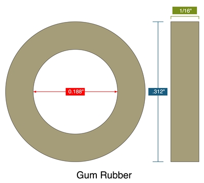 40 Duro Tan Pure Gum Ring Gasket - .188" ID x .313" OD x 1/16" Thick