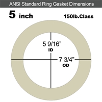 40 Duro Tan Pure Gum Ring Gasket - 150 Lb. - 1/16" Thick - 5" Pipe