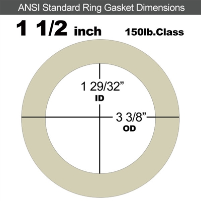 40 Duro Tan Pure Gum Ring Gasket - 150 Lb. - 1/8" Thick - 1-1/2" Pipe