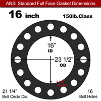 75 Duro Fluoroelastomer Full Face Gasket - 150 Lb. - 1/16" Thick - 16" Pipe