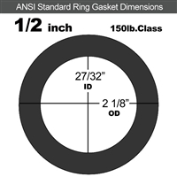 75 Duro Fluoroelastomer Ring Gasket - 150 Lb. - 1/16" Thick - 1/2" Pipe