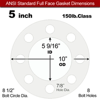 60 Duro White FDA Nitrile (Buna-N) Full Face Gasket - 150 Lb. - 1/8" Thick - 5" Pipe