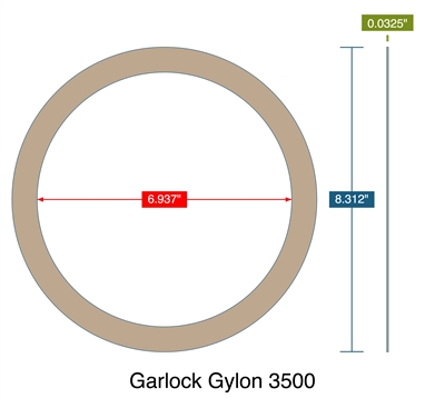 Garlock GylonÂ® 3500 - Custom Ring Gasket - 1/32" Thick x 6.937 ID x 8.312" OD