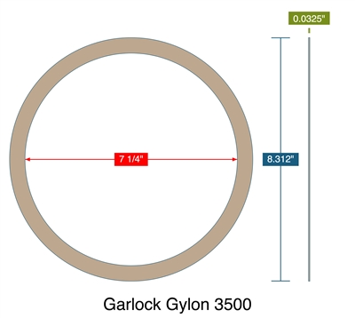 Garlock GylonÂ® 3500 - Custom Ring Gasket - 1/32" Thick x 7.25 ID x 8.312" OD