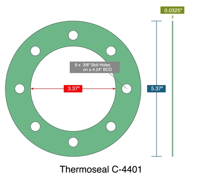 Klinger C-4401Â® Custom FFGasket - 1/32" Thick x 3.37" ID x 5.37" OD (8) .375" Holes On 4.24" BC