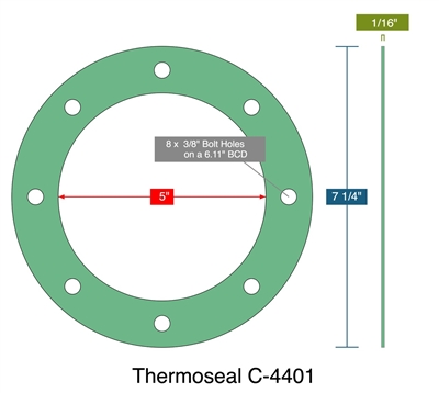 Klinger C-4401Â® Custom FFGasket - 1/16" Thick x 5" ID x 7 -1/4" OD