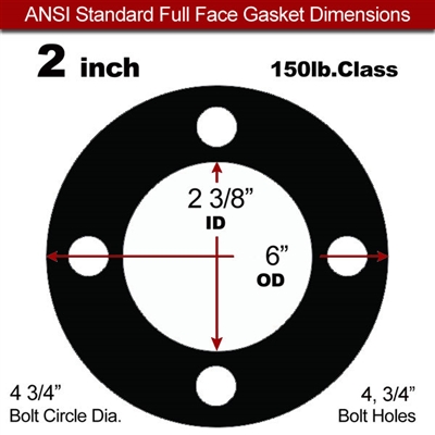 80 Duro Neoprene Full Face Gasket - 150 Lb. - 1/16" Thick - 2" Pipe