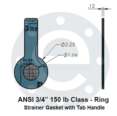 Strainer Gasket - Ring - w Tab Handle - Garlock 3000 - 3/4" 150 lb Class - 100 Mesh