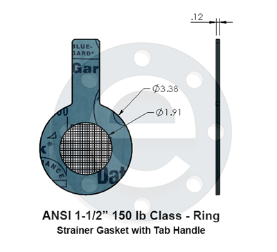 Strainer Gasket - Ring - w Tab Handle - Garlock 3000  1-1/2" 150 lb Class - 100 Mesh