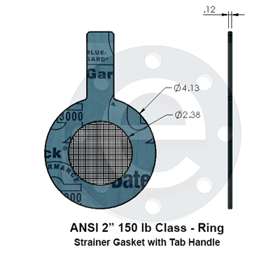 Strainer Gasket - Ring - w Tab Handle - Garlock 3000  2" 150 lb Class - 100/40 Mesh