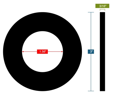 40 Duro Neoprene Ring Gasket 3/16" Thick - 1.56" ID - 3" OD