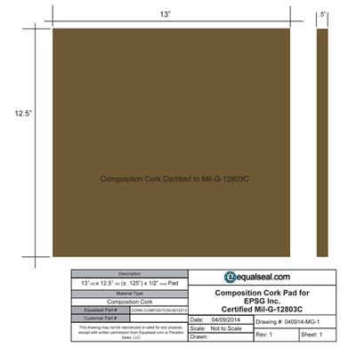 Natural Cork Composition Sheet - 1/2" Thick x 12.5" x 13"