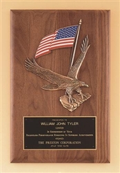 Walnut Plaque with American Flag and Eagle Casting 8" x 10 1/2"