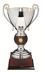 Silverplated Cup with Mahogany Base 21.5 inches