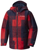 COLUMBIA YOUTH WRECKTANGLE INSULATED HOODED JACKET MOUNTAIN RED PLAID