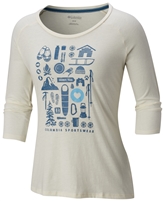 COLUMBIA WOMEN CAMP STAMP 3/4 SLEEVE TEE LIGHT BISQUE HEATHER