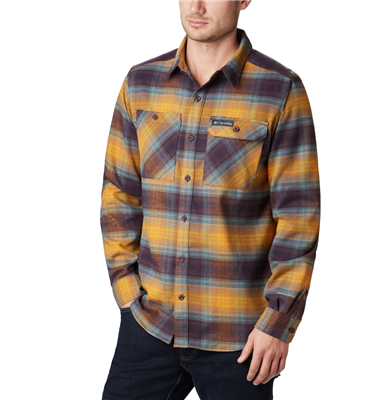 COLUMBIA MEN OUTDOOR ELEMENTS STRETCH FLANNEL SHIRT BURNISHED AMBER PLAID