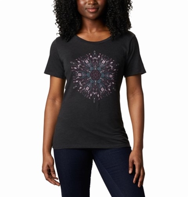 COLUMBIA WOMEN FOREST PARK SS TEE BLACK HEATHER DOTTY MEDALLION