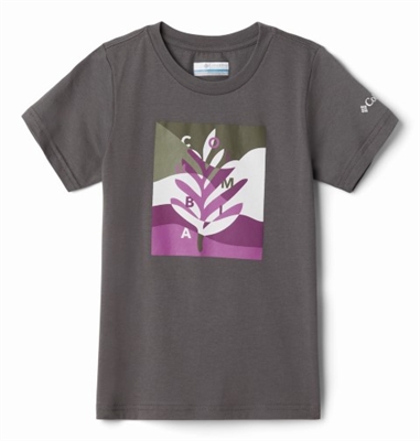 COLUMBIA YOUTH BESSIE BUTTE SS GRAPHIC TEE CHOCOLATE PLANTED HILLS