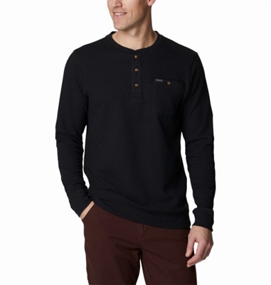 COLUMBIA MEN FLARE GUN II WAFFLE HENLEY SHIRT BLACK