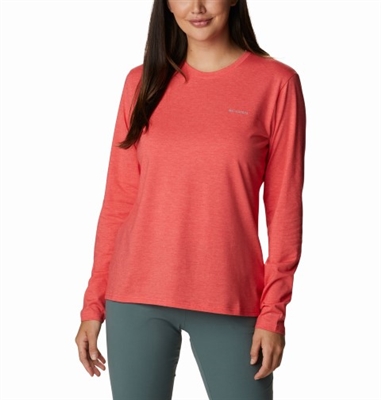 COLUMBIA WOMEN SUN TREK LS TEE RED HIBISCUS HEATHER