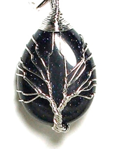 A60-41 STONE TREE OF LIFE PENDANT IN  BLUE GOLDSTONE