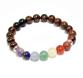 CR-39-7 8mm 7 CHAKRA STONE BRACELET IN MAHOGANY