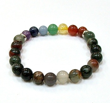 CR-15-7 8mm 7 CHAKRA STRETCH BRACELET--BLOODSTONE