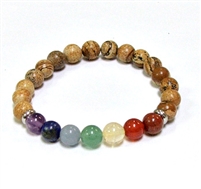 CR-25-7 8mm 7 CHRKRA STONE BRACELET IN PICTURE JASPER