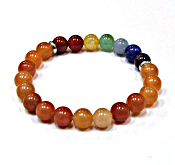 CR-30-7 8mm 7CHAKRA STONE BRACELET IN RED AVENTURINE