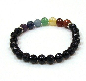 CR-41-7 8mm CHAKRA STONE BRACELET IN BLUE GOLDSTONE