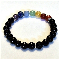 CR-44-7  8mm 7 CHAKRA STRETCH BRACELET--ONYX