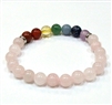 CR-56-7 8mm  7 CHAKRA STONE BRACELET IN-ROSE QUARTZ