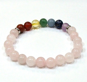 CR-56-7 8mm  7 CHAKRA STONE BRACELET IN-ROSE QUARTZ