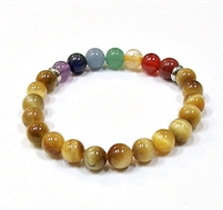 CR-65-7 8mm 7 CHAKRA STONE BRACELET IN GOLDEN TIGER EYE