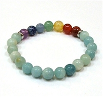 CR-69-7 8mm 7CHAKRA STONE BRACELET IN AMAZONITE