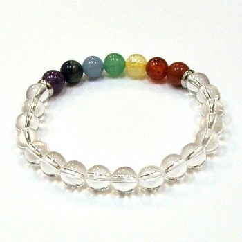 CR-10-7 8mm 7 CHAKRA STONE BRACELET IN CLEAR CRYSTAL