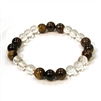 CR10-CR60-B-8mm TWO COLOR STONE BRACELET IN CLEAR QUARTZ & TIGER EYE